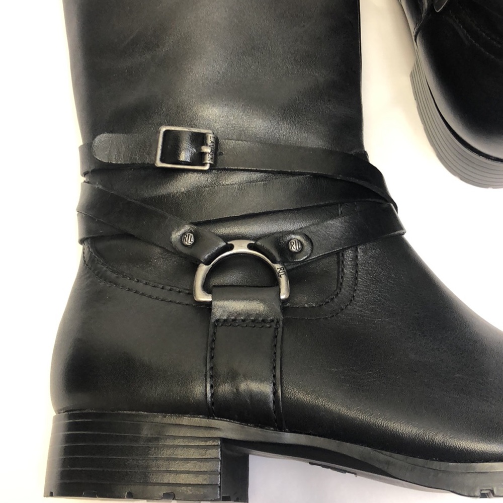 Lauren Ralph Lauren Savion Black Boots Leather New - Picture 8 of 12